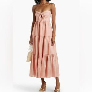 Zimmermann Strapless Linen Tiered Midi Dress